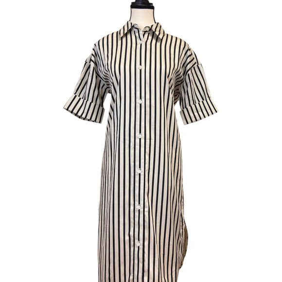 ARKET Cream & Black Vertical Stripe Cotton Dress (6) - Picture 1 of 3
